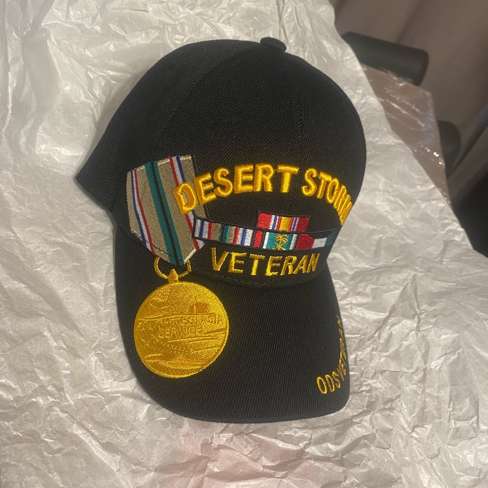 Desert Storm Veteran Black Cap Adult Adjustable Embroidered